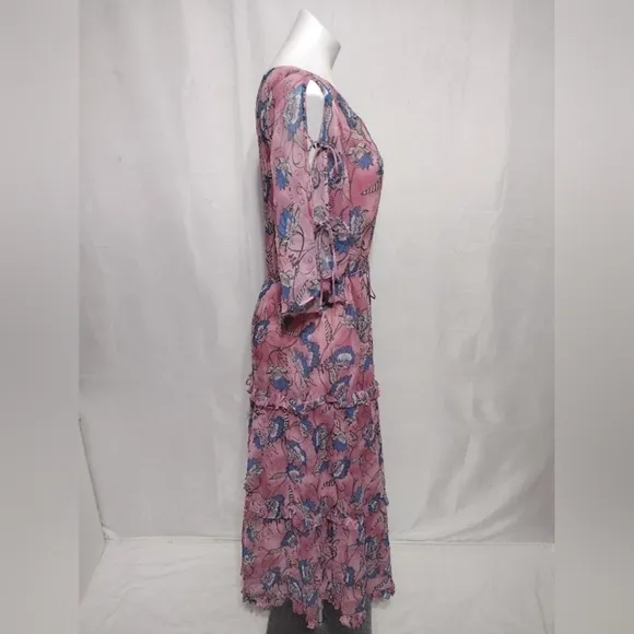 Cleobella NWT Elena Lotus Print Ruffled Trim Tiered Ankle Dress XS