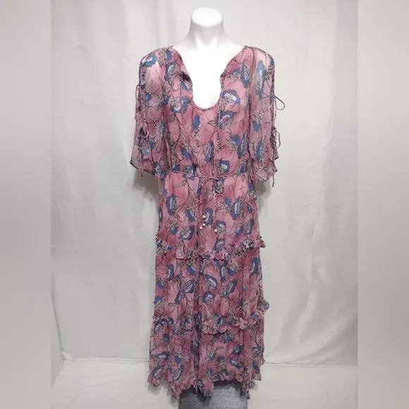 Cleobella NWT Elena Lotus Print Ruffled Trim Tiered Ankle Dress XS
