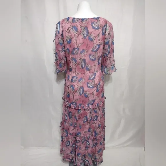 Cleobella NWT Elena Lotus Print Ruffled Trim Tiered Ankle Dress XS