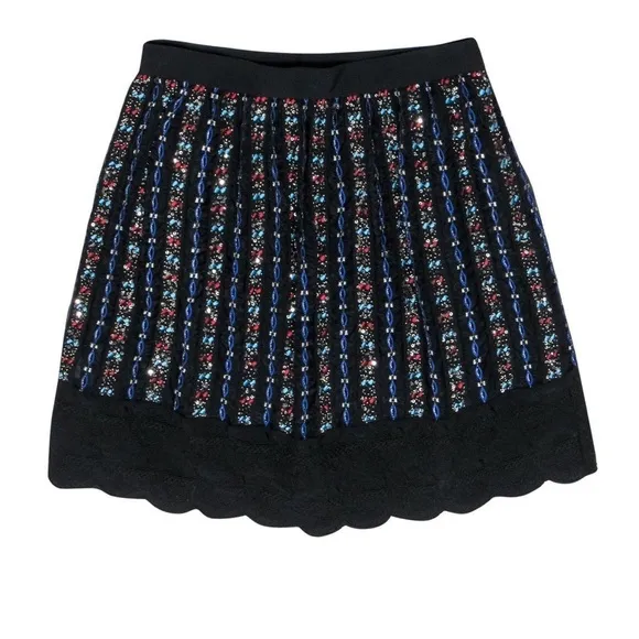 Club Monaco - Black &amp; Multicolored Sequin &amp; Beaded A-Line Skirt Size 4