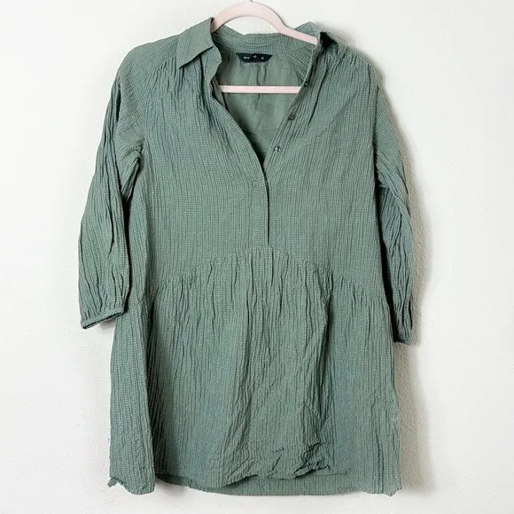 Club Monaco Puff Sleeve Half Button Down Mini Shirt Dress Color Seaspray size XS