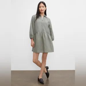 Club Monaco Puff Sleeve Half Button Down Mini Shirt Dress Color Seaspray size XS