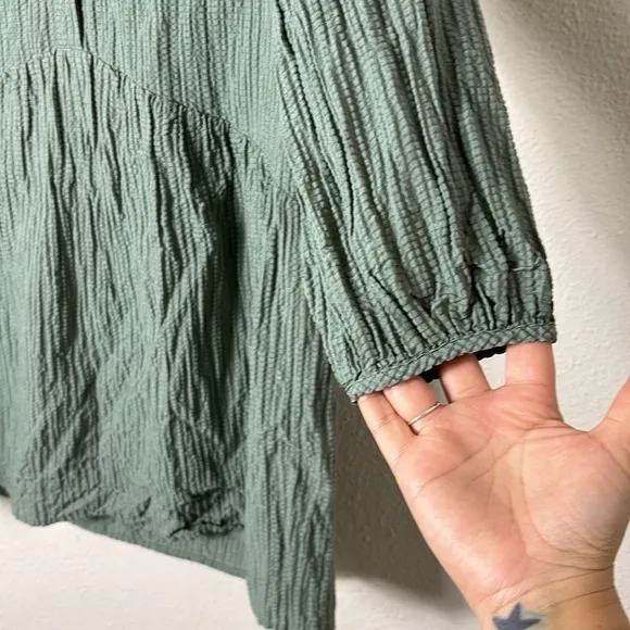 Club Monaco Puff Sleeve Half Button Down Mini Shirt Dress Color Seaspray size XS