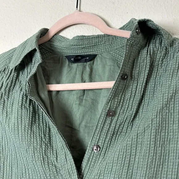 Club Monaco Puff Sleeve Half Button Down Mini Shirt Dress Color Seaspray size XS
