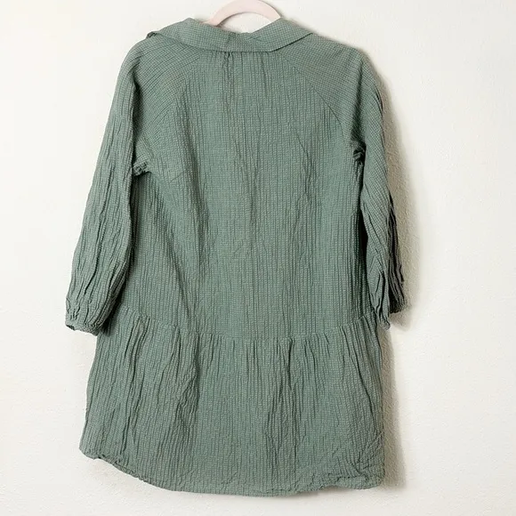 Club Monaco Puff Sleeve Half Button Down Mini Shirt Dress Color Seaspray size XS