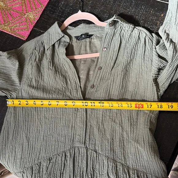 Club Monaco Puff Sleeve Half Button Down Mini Shirt Dress Color Seaspray size XS
