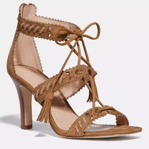 Coach Bella Ankle-Tie High-Heel Sandals Brown Size 8