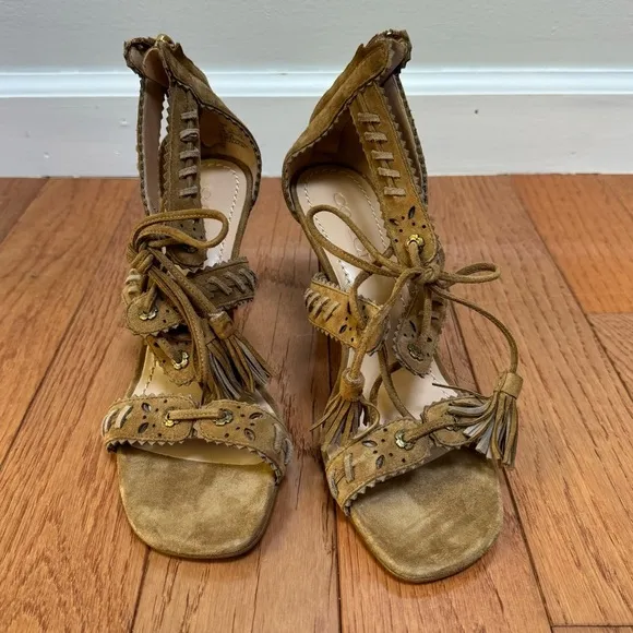Coach Bella Ankle-Tie High-Heel Sandals Brown Size 8