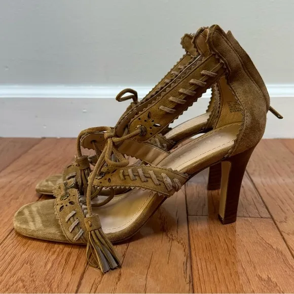 Coach Bella Ankle-Tie High-Heel Sandals Brown Size 8