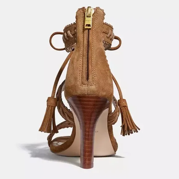 Coach Bella Ankle-Tie High-Heel Sandals Brown Size 8