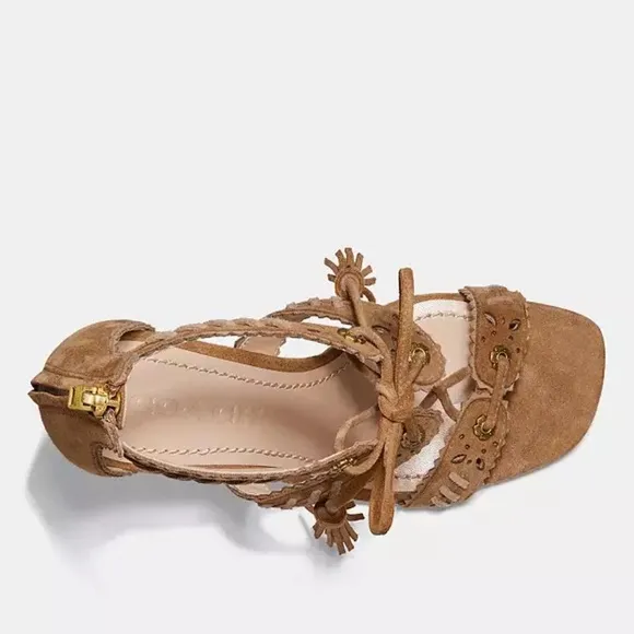 Coach Bella Ankle-Tie High-Heel Sandals Brown Size 8