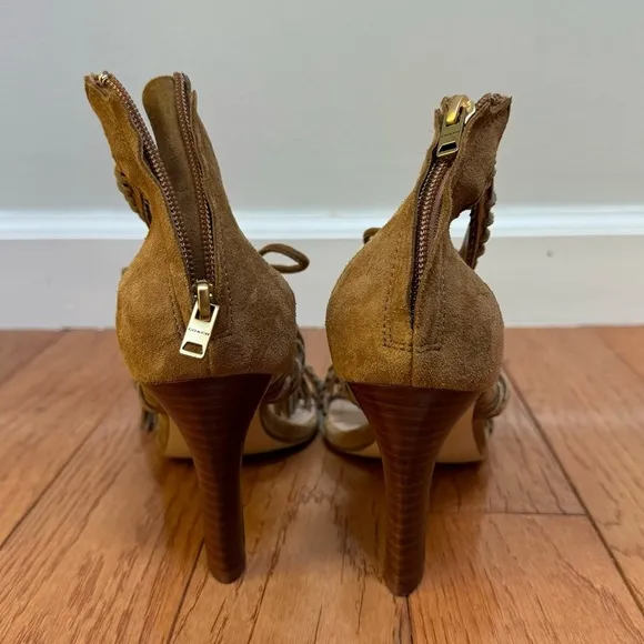 Coach Bella Ankle-Tie High-Heel Sandals Brown Size 8