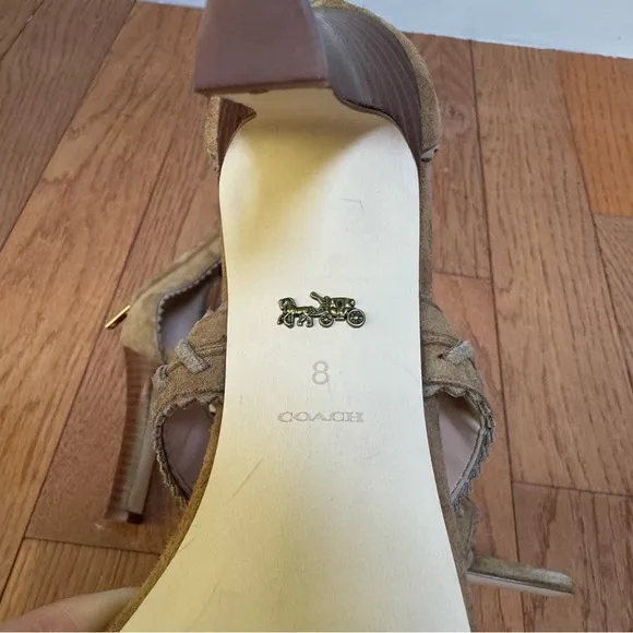 Coach Bella Ankle-Tie High-Heel Sandals Brown Size 8