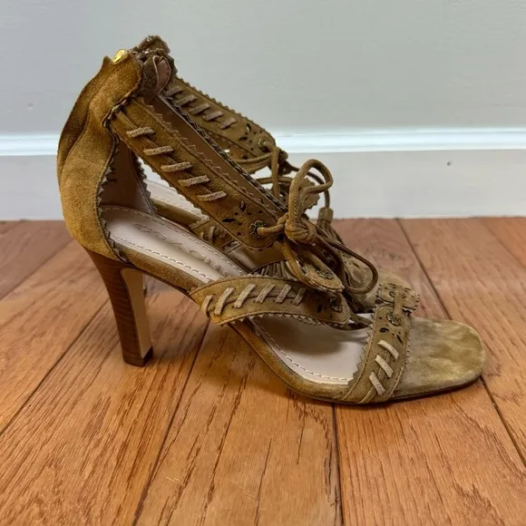 Coach Bella Ankle-Tie High-Heel Sandals Brown Size 8