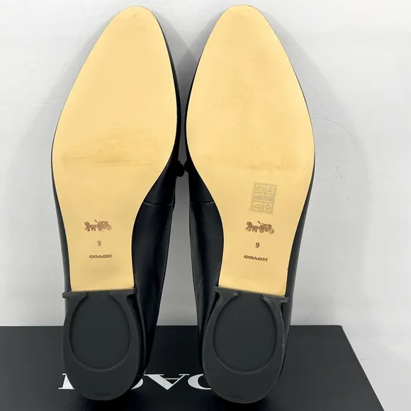 COACH BLACK ALL LEATHER IRENE MULE LOAFER EITH GOLD LOGO &amp; HARDWARE, SIZE 9-B