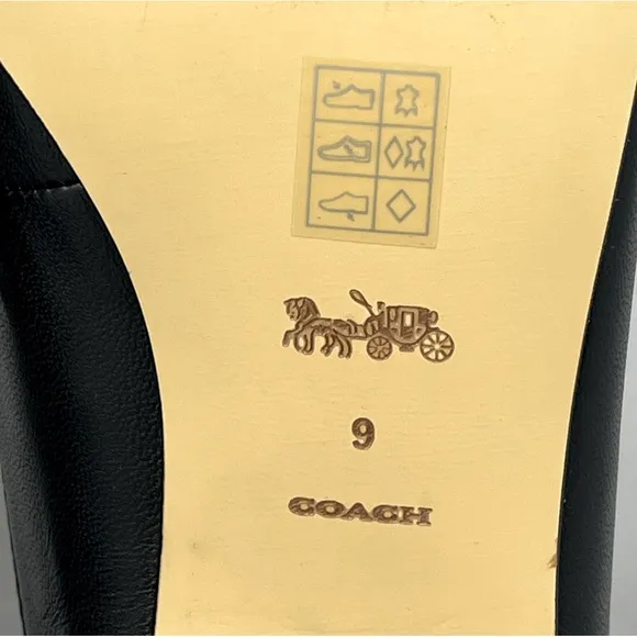 COACH BLACK ALL LEATHER IRENE MULE LOAFER EITH GOLD LOGO &amp; HARDWARE, SIZE 9-B