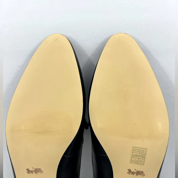COACH BLACK ALL LEATHER IRENE MULE LOAFER EITH GOLD LOGO &amp; HARDWARE, SIZE 9-B