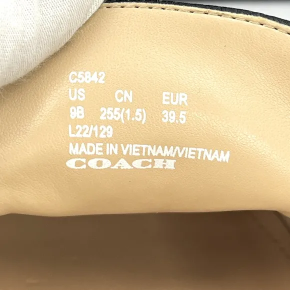 COACH BLACK ALL LEATHER IRENE MULE LOAFER EITH GOLD LOGO &amp; HARDWARE, SIZE 9-B