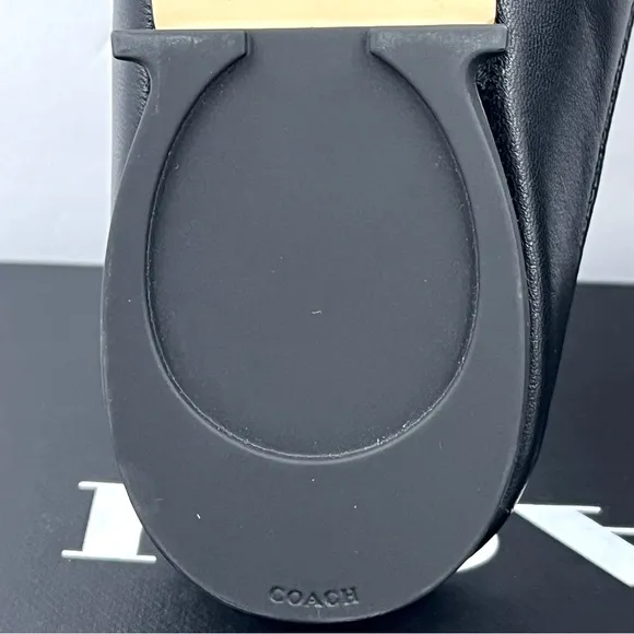 COACH BLACK ALL LEATHER IRENE MULE LOAFER EITH GOLD LOGO &amp; HARDWARE, SIZE 9-B