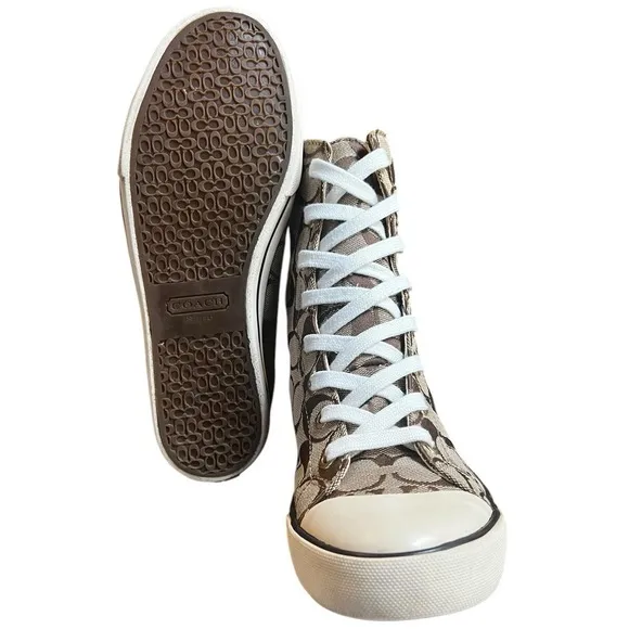 Coach Bonney Signiture Brown and Tan High Top Sneakers Retro Women's Size 6.5M