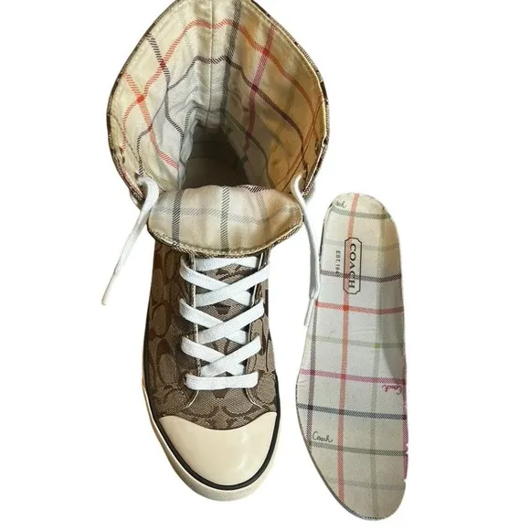 Coach Bonney Signiture Brown and Tan High Top Sneakers Retro Women's Size 6.5M