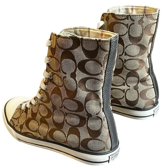 Coach Bonney Signiture Brown and Tan High Top Sneakers Retro Women's Size 6.5M