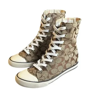 Coach Bonney Signiture Brown and Tan High Top Sneakers Retro Women's Size 6.5M