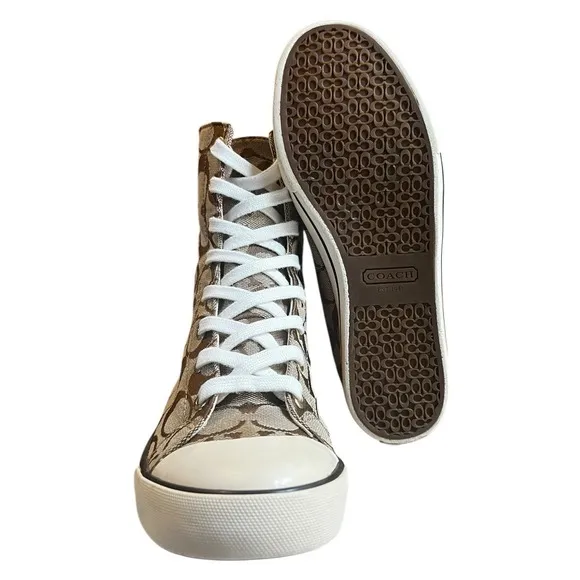Coach Bonney Signiture Brown and Tan High Top Sneakers Retro Women's Size 6.5M