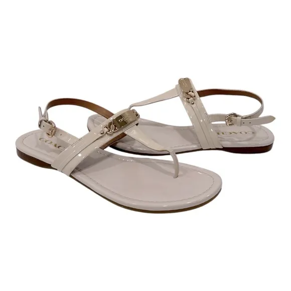Coach Caterine T-Strap Thong Sandals Ivory patent leather size 9.5 B