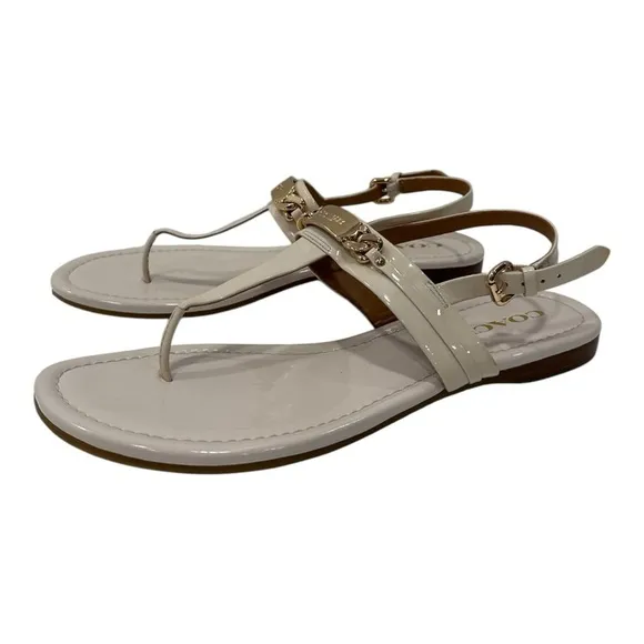 Coach Caterine T-Strap Thong Sandals Ivory patent leather size 9.5 B