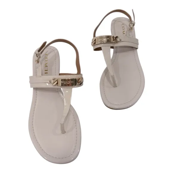 Coach Caterine T-Strap Thong Sandals Ivory patent leather size 9.5 B