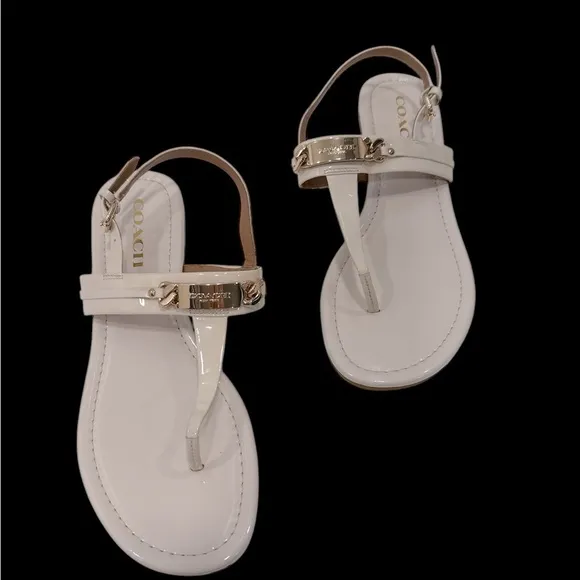 Coach Caterine T-Strap Thong Sandals Ivory patent leather size 9.5 B