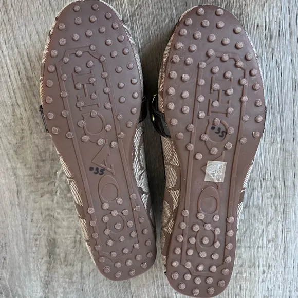 Coach Felisha Signature C Loafers Fabric Patent Leather Tan Black Women's 5.5 B