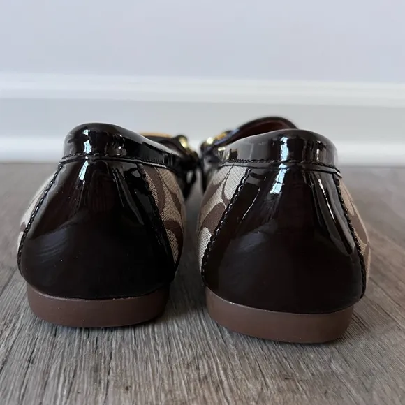 Coach Felisha Signature C Loafers Fabric Patent Leather Tan Black Women's 5.5 B