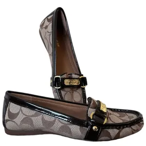 Coach Felisha Signature C Loafers Fabric Patent Leather Tan Black Women's 5.5 B