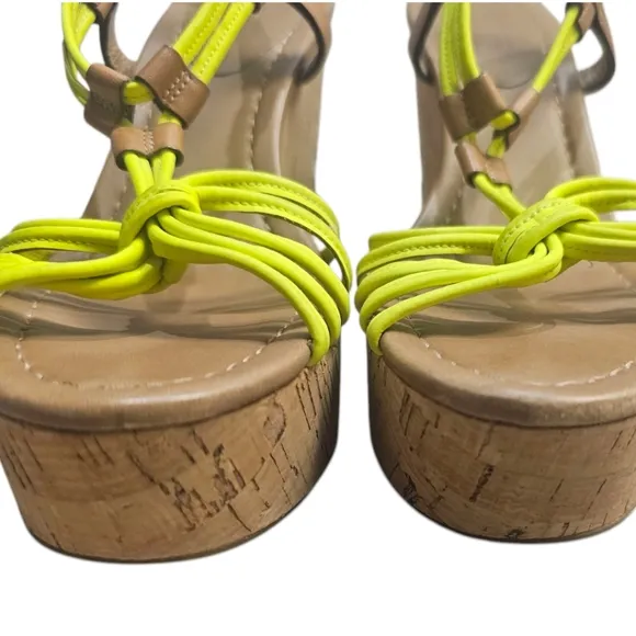 COACH Georgiana T-Strap Wedge Sandals - Sz: 6.5 Neon Yellow