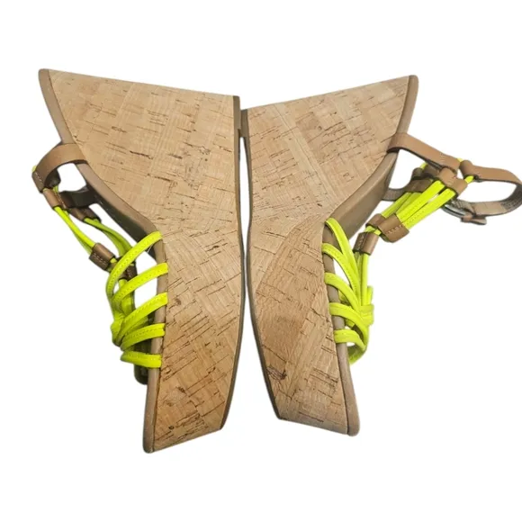COACH Georgiana T-Strap Wedge Sandals - Sz: 6.5 Neon Yellow