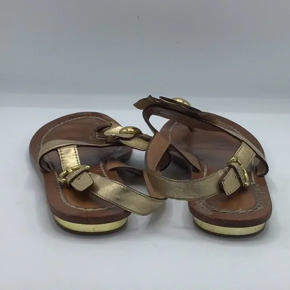 Coach Gold Sari Metallic Flowers Leather Sandals Size 8