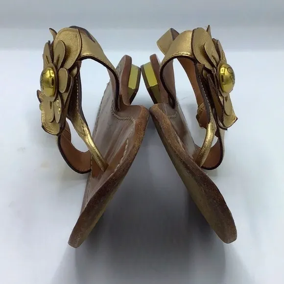 Coach Gold Sari Metallic Flowers Leather Sandals Size 8