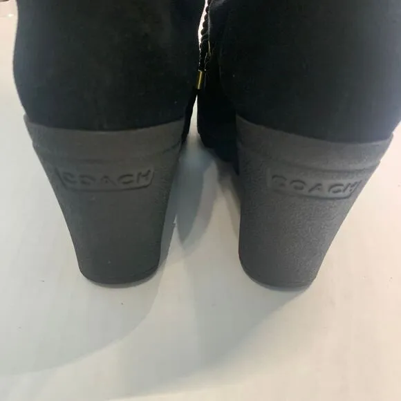 Coach Maisy Black Signature C Lace Up Wedge Boots size 8B
