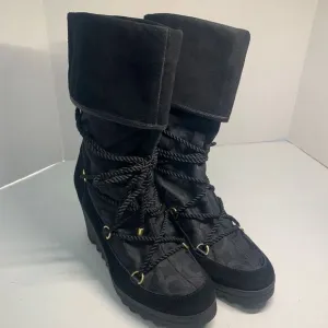 Coach Maisy Black Signature C Lace Up Wedge Boots size 8B