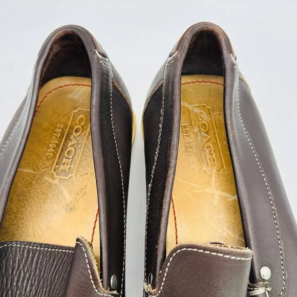 Coach Men's Davin Brown Italian Leather Slip On Driver Loafers Size 12D