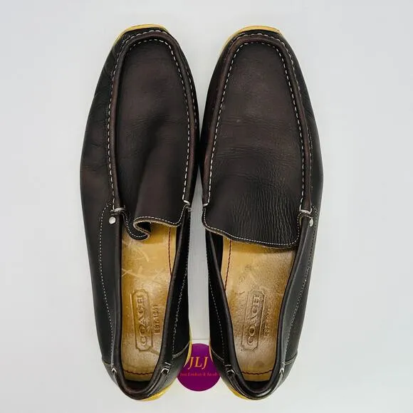 Coach Men's Davin Brown Italian Leather Slip On Driver Loafers Size 12D