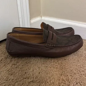 Coach Men's Mercer Logo Brown Leather Loafers size 10.5 Contemporary Minimalist