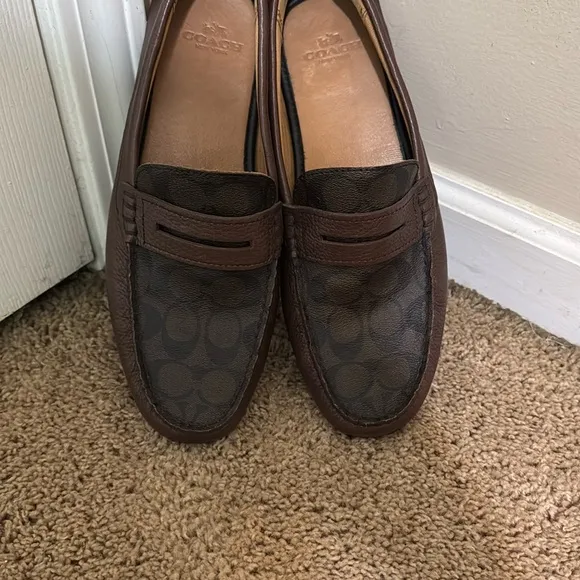 Coach Men's Mercer Logo Brown Leather Loafers size 10.5 Contemporary Minimalist