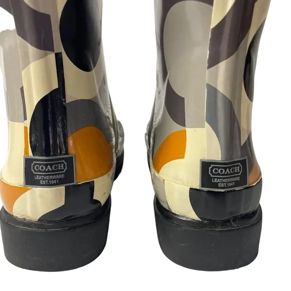 Coach Peony Pull On Rain Boots Sz 6B Style A7340 Signature C Logo