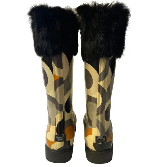 Coach Peony Pull On Rain Boots Sz 6B Style A7340 Signature C Logo