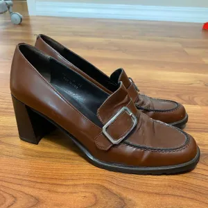 COACH vintage brown patent leather made in Italy heeled loafers retro academia