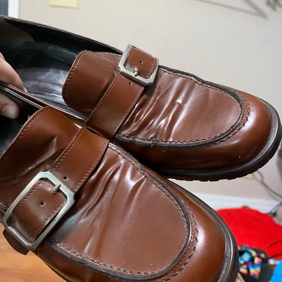COACH vintage brown patent leather made in Italy heeled loafers retro academia