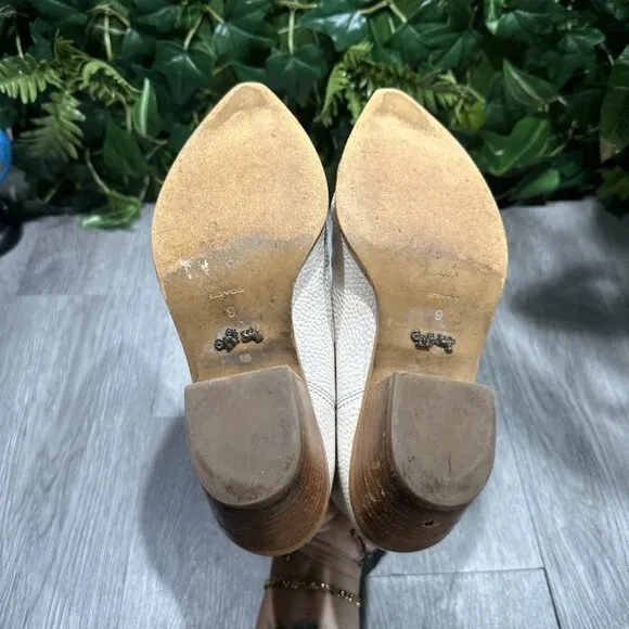 Coach Western Cowgirl Bone Ivery White Ankle Slip On Leather Booties Boots Sz 6